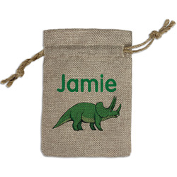Dinosaurs Small Burlap Gift Bag - Front (Personalized)