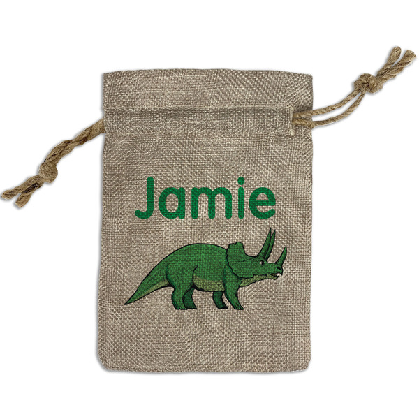 Custom Dinosaurs Small Burlap Gift Bag - Front (Personalized)