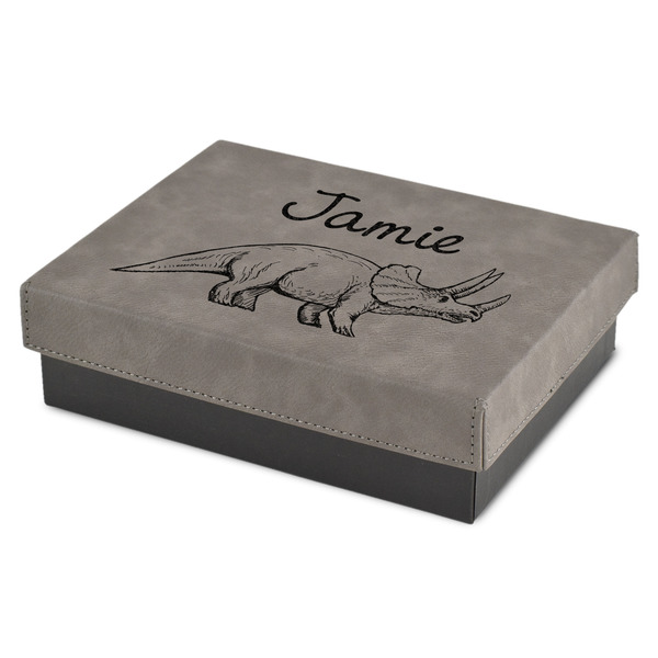 Custom Dinosaurs Small Gift Box w/ Engraved Leather Lid (Personalized)