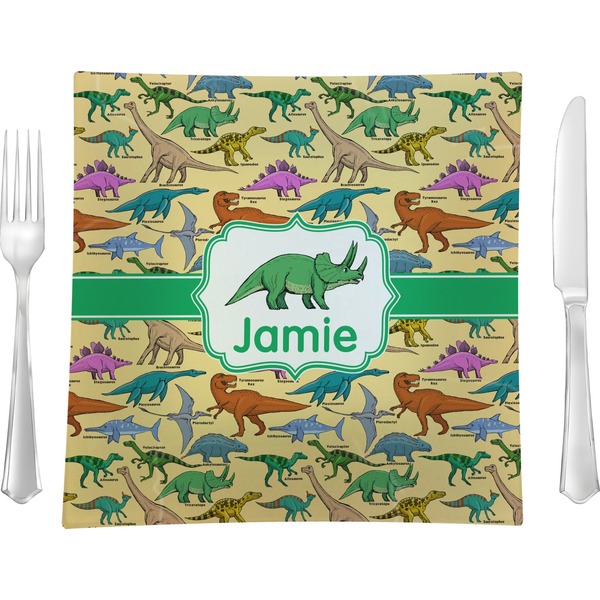Custom Dinosaurs 9.5" Glass Square Lunch / Dinner Plate- Single or Set of 4 (Personalized)