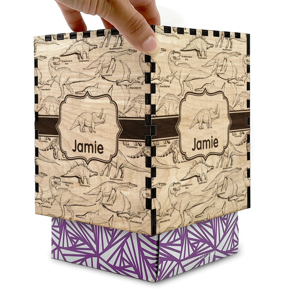 Dinosaurs Square Tissue Box Covers - Wood - with box