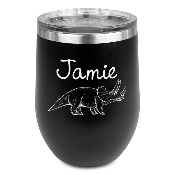 Custom Dinosaurs Stemless Stainless Steel Wine Tumbler - Black - Double Sided (Personalized)