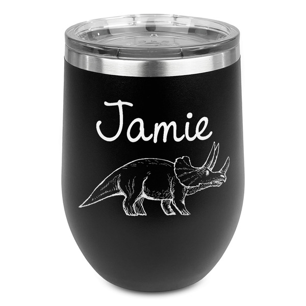 Custom Dinosaurs Stemless Stainless Steel Wine Tumbler - Black - Single Sided (Personalized)