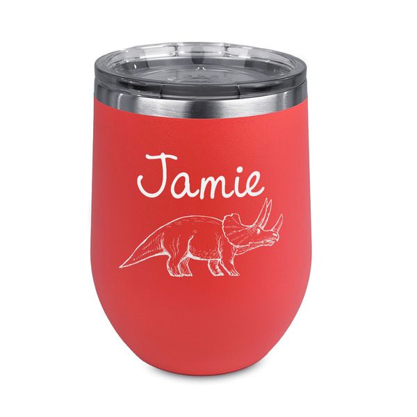 Custom Dinosaurs Stemless Stainless Steel Wine Tumbler - Coral - Single Sided (Personalized)
