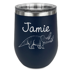 Dinosaurs Stemless Stainless Steel Wine Tumbler - Navy - Double Sided (Personalized)