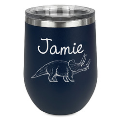 Dinosaurs Stemless Stainless Steel Wine Tumbler - Navy - Single Sided (Personalized)