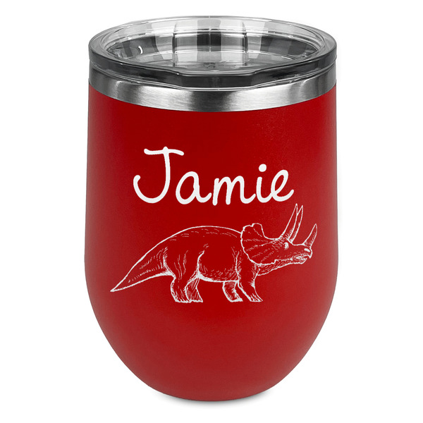 Custom Dinosaurs Stemless Stainless Steel Wine Tumbler - Red - Single Sided (Personalized)