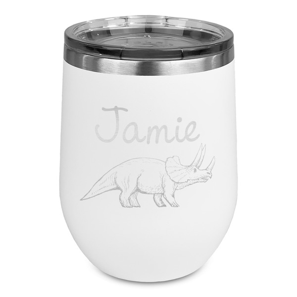 Custom Dinosaurs Stemless Stainless Steel Wine Tumbler - White - Double Sided (Personalized)