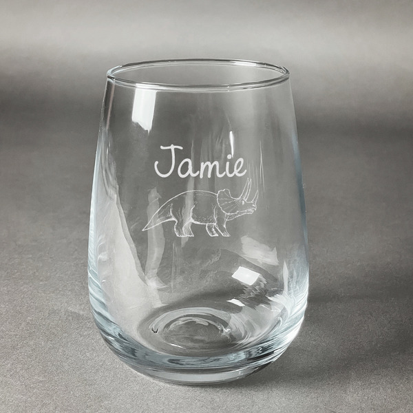 Custom Dinosaurs Stemless Wine Glass - Engraved (Personalized)