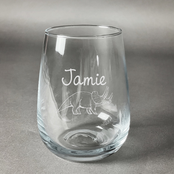 Custom Dinosaurs Stemless Wine Glass - Engraved (Personalized)