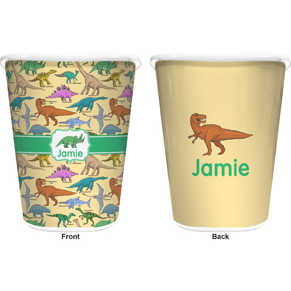 Dinosaurs Trash Can White - Front and Back - Apvl