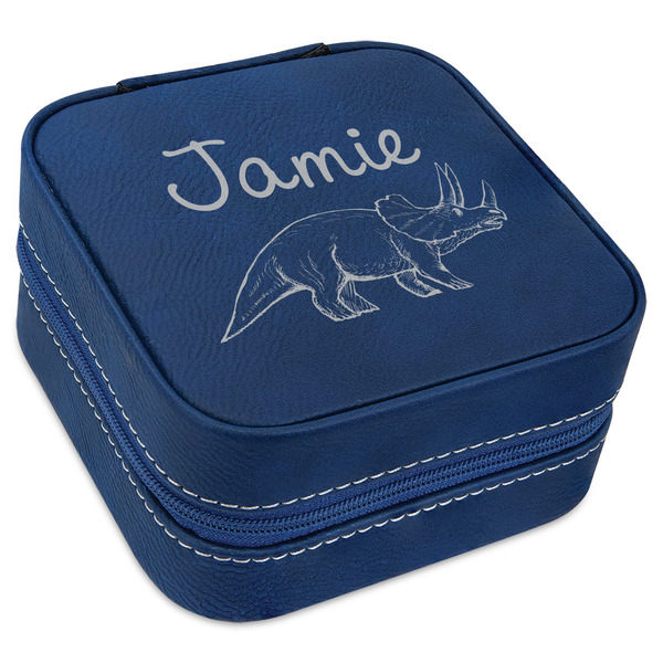 Custom Dinosaurs Travel Jewelry Box - Navy Blue Leather (Personalized)