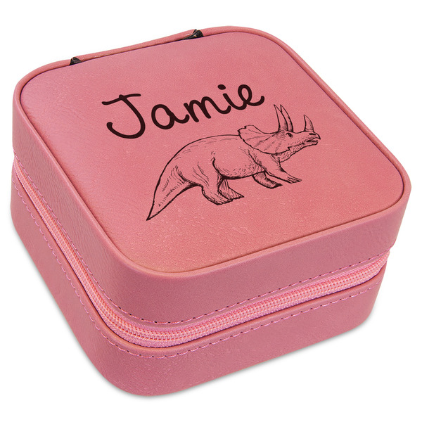 Custom Dinosaurs Travel Jewelry Boxes - Pink Leather (Personalized)