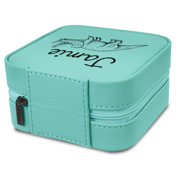 Dinosaurs Travel Jewelry Boxes - Leather - Teal - View from Rear