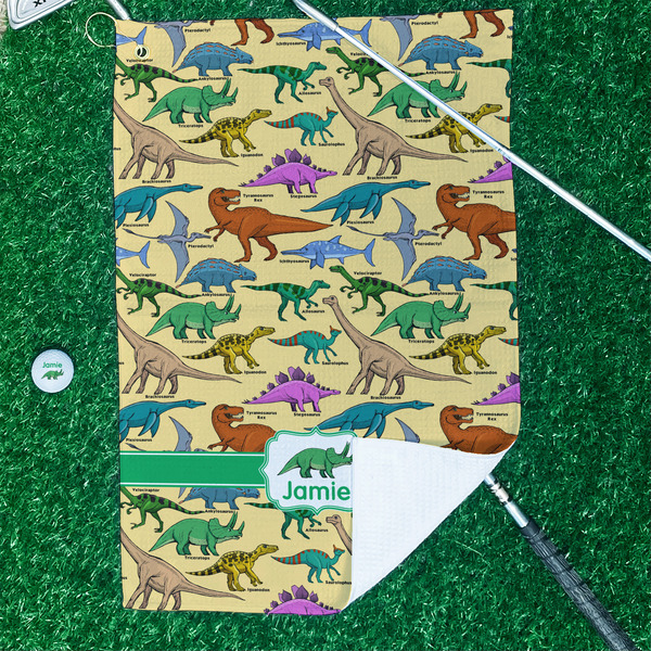 Dinosaurs Waffle Weave Golf Towel - In Context