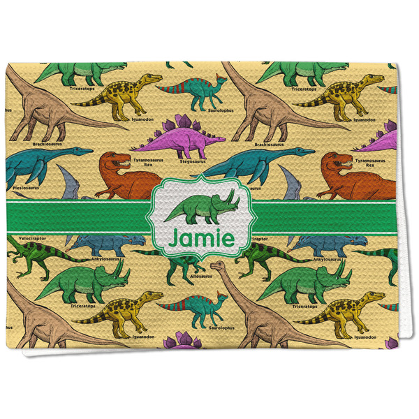 Custom Dinosaurs Kitchen Towel - Waffle Weave - Full Color Print (Personalized)