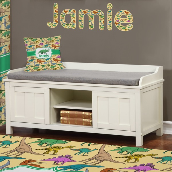 Dinosaurs Wall Name Decal Above Storage bench