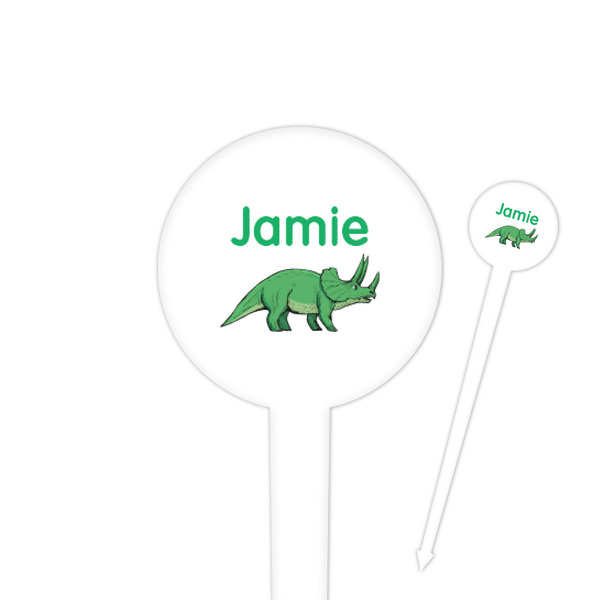 Custom Dinosaurs 4" Round Plastic Food Picks - White - Single Sided (Personalized)
