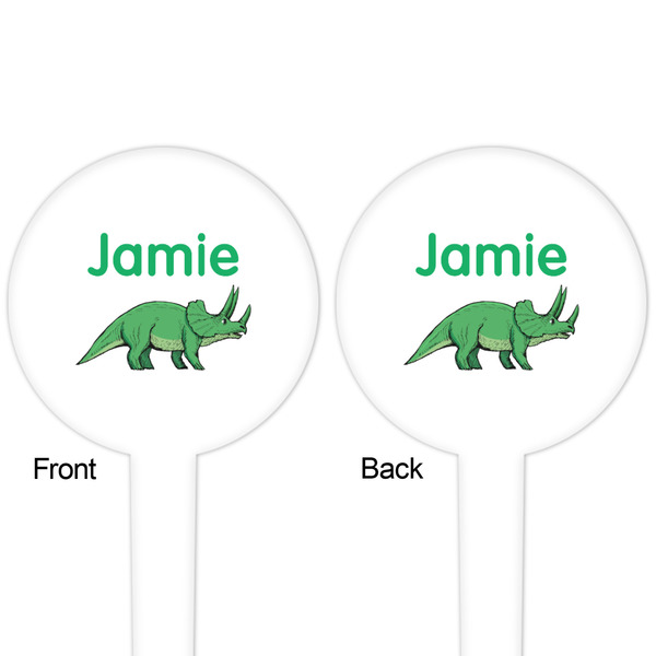 Dinosaurs White Plastic 4" Food Pick - Round - Double Sided - Front & Back