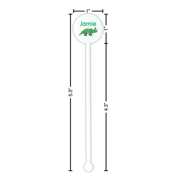 Dinosaurs White Plastic 5.5" Stir Stick - Round - Dimensions