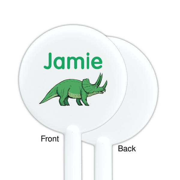Dinosaurs White Plastic 5.5" Stir Stick - Single Sided - Round - Front & Back