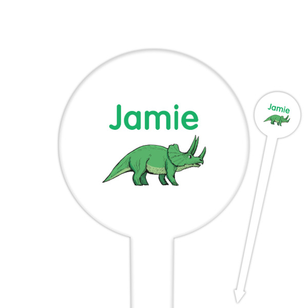 Custom Dinosaurs 6" Round Plastic Food Picks - White - Double Sided (Personalized)