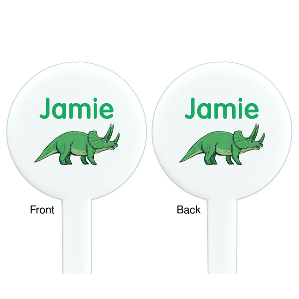 Dinosaurs White Plastic 7" Stir Stick - Double Sided - Round - Front & Back