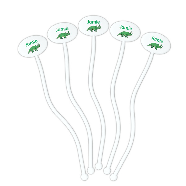 Dinosaurs White Plastic 7" Stir Stick - Oval - Fan