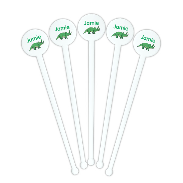 Dinosaurs White Plastic 7" Stir Stick - Round - Fan View