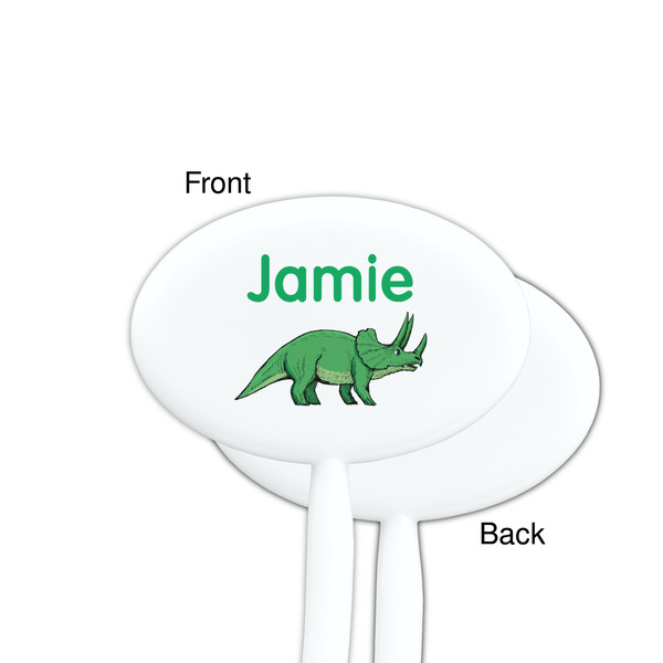 Dinosaurs White Plastic 7" Stir Stick - Single Sided - Oval - Front & Back