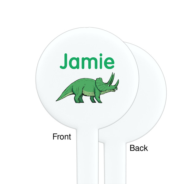 Dinosaurs White Plastic 7" Stir Stick - Single Sided - Round - Front & Back