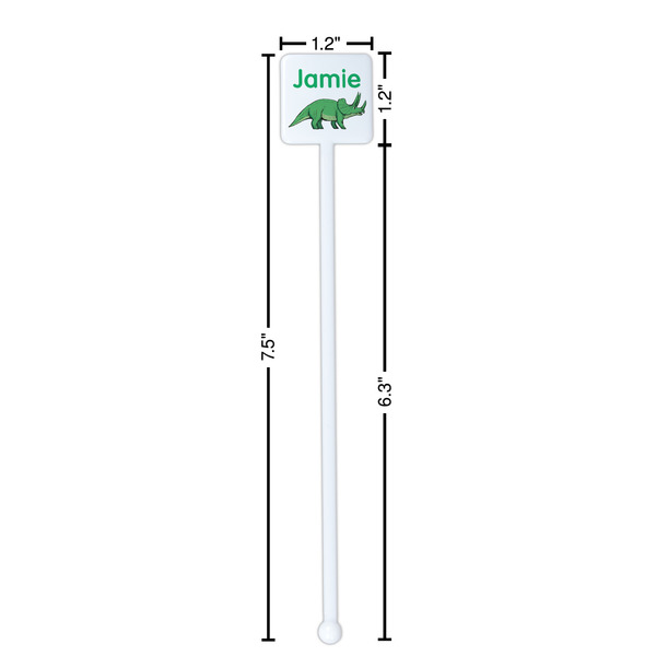 Dinosaurs White Plastic Stir Stick - Square - Dimensions