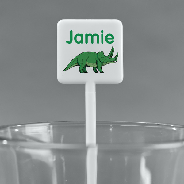 Dinosaurs White Plastic Stir Stick - Square - Main