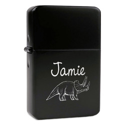 Dinosaurs Windproof Lighter - Black - Single Sided & Lid Engraved (Personalized)