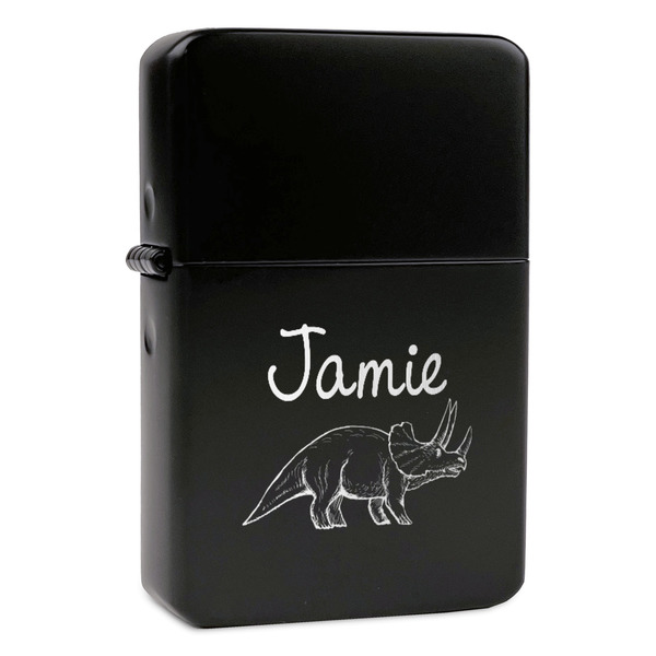 Custom Dinosaurs Windproof Lighter - Black - Single Sided & Lid Engraved (Personalized)