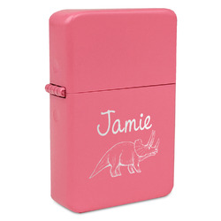 Dinosaurs Windproof Lighter - Pink - Single Sided & Lid Engraved (Personalized)