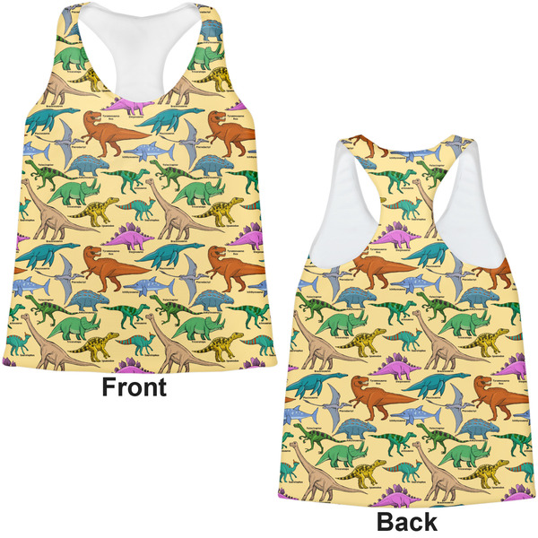 Dinosaurs Womens Racerback Tank Tops - Medium - Front and Back