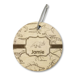 Dinosaurs Wood Luggage Tag - Round (Personalized)