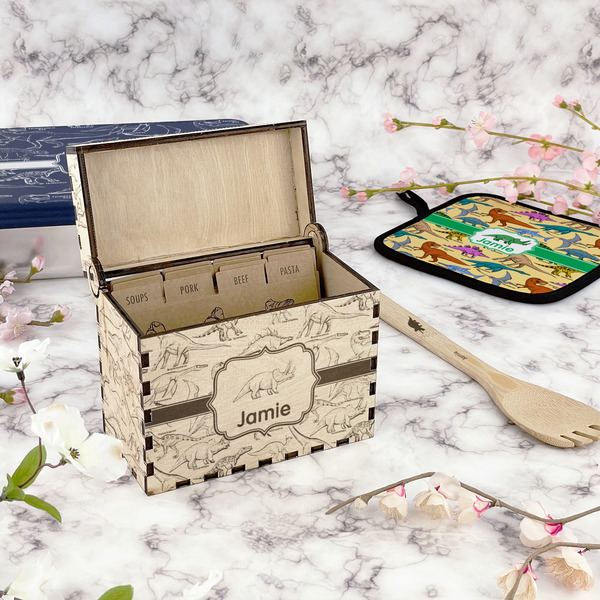 Dinosaurs Wood Recipe Boxes - Lifestyle