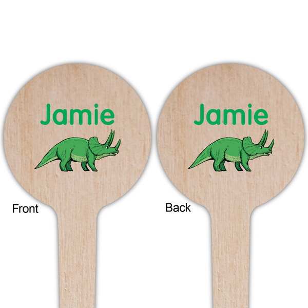 Dinosaurs Wooden 4" Food Pick - Round - Double Sided - Front & Back