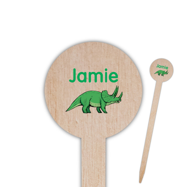 Custom Dinosaurs 6" Round Wooden Food Picks - Double Sided (Personalized)