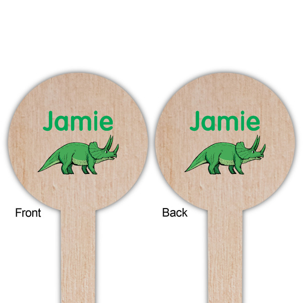 Dinosaurs Wooden 6" Food Pick - Round - Double Sided - Front & Back