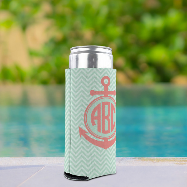 Chevron & Anchor Can Cooler - Tall 12oz - In Context
