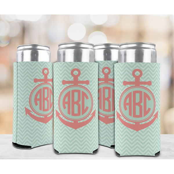 Chevron & Anchor 12oz Tall Can Sleeve - Set of 4 - LIFESTYLE