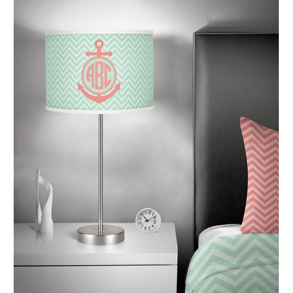 Chevron & Anchor 13 inch drum lamp shade - in room
