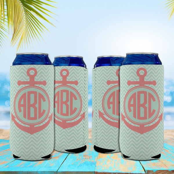 Chevron & Anchor 16oz Can Sleeve - Set of 4 - LIFESTYLE