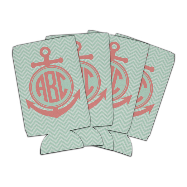 Custom Chevron & Anchor Can Cooler (16 oz) - Set of 4 (Personalized)