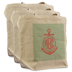 Chevron & Anchor Reusable Cotton Grocery Bags - Set of 3 (Personalized)