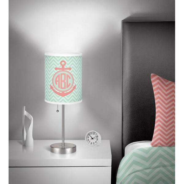 Chevron & Anchor 7 inch drum lamp shade - in room