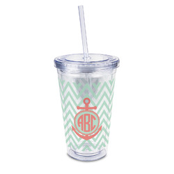 Chevron & Anchor 16oz Double Wall Acrylic Tumbler with Lid & Straw - Full Print (Personalized)